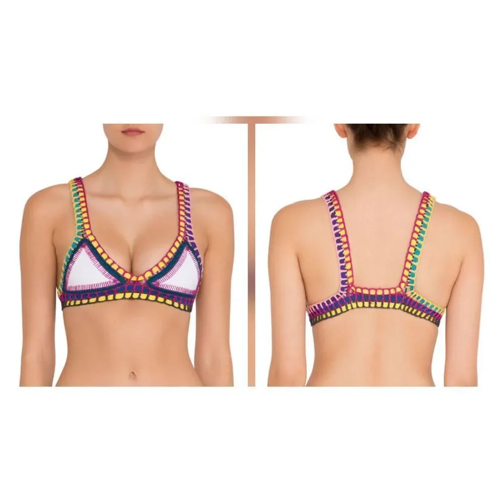 Kiini Yaz White Bust Multicolor Crochet Bikini Top Sz. S